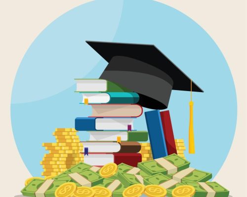 education-and-money-illustration-flat-cartoon-graduation-hat-and-coins-cash-concept-of-scholarship-cost-or-loan-tuition-or-study-fee-value-of-student-knowledge-learning-success-vector