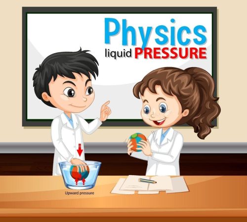 physics-liquid-pressure-with-scientist-kids-cartoon-character-free-vector
